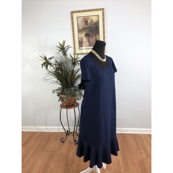 Olivia Matthews Dress Plus 3X Navy Blue Cap Sleeve Fairy Core Feminine Preppy - Picture 3 of 8